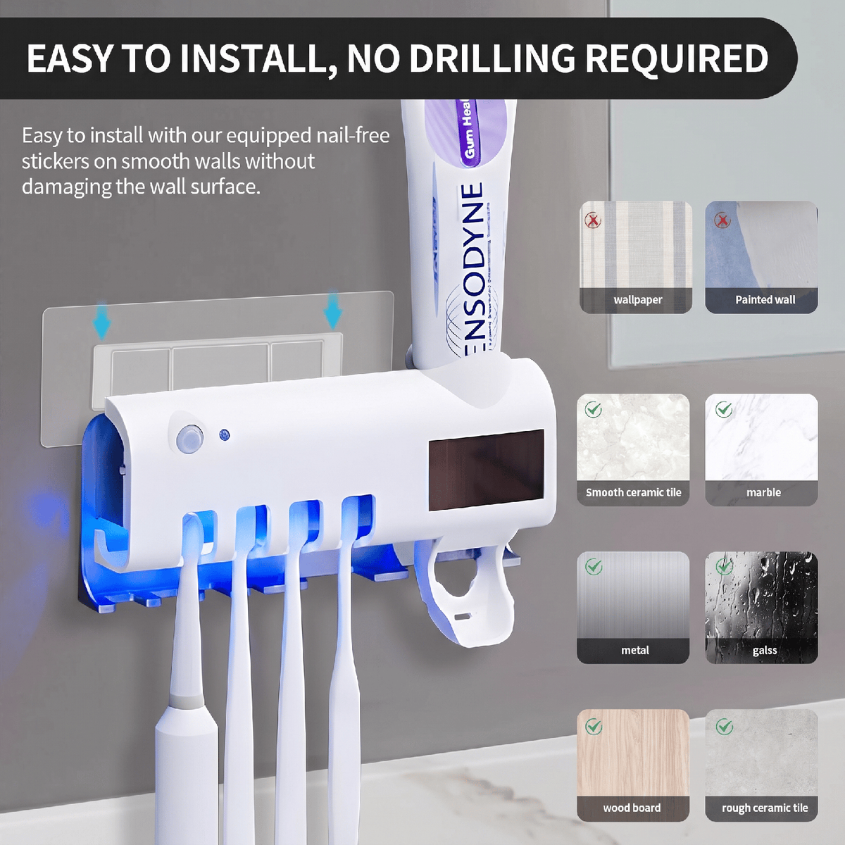 Everique Sterilizer 2.0-Intelligent UV Toothbrush Sterilizer Automatic Toothpaste Squeezer Toothbrush Toothpaste Rack
