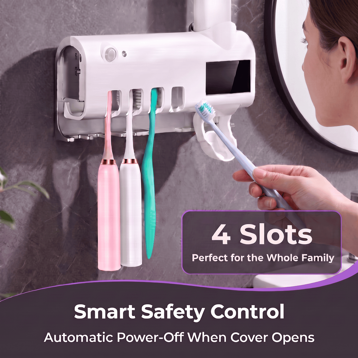 Everique Sterilizer 2.0-Intelligent UV Toothbrush Sterilizer Automatic Toothpaste Squeezer Toothbrush Toothpaste Rack